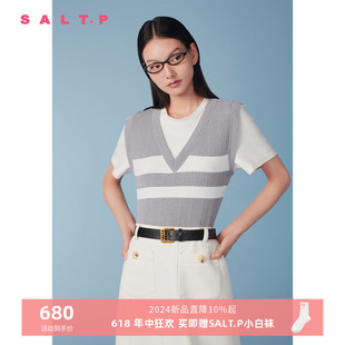 【博主同款】SALT.P可颜2024年夏新品灰色学院风假两件短袖上衣女