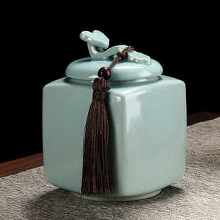 汝窑茶叶罐陶瓷密封储存防潮家用高端装茶罐子中式汝瓷礼盒装空盒