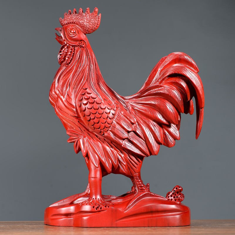 新款N6RS实木雕鸡摆件根雕大公鸡十二生肖木头木质雕刻家居装饰品