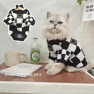 宠物猫咪狗狗冬季网红黑白棋盘格针织毛衣小型犬保暖宠物冬装衣服