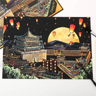 世界名夜景刮聊刮刮乐画画798无手作解闷手画工diy 成城人创意礼