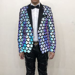 2022渐变爆闪亮片男西装礼服主持歌手演出服夜店婚礼大码定制外套