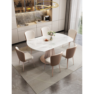 意式轻奢岩板餐桌椅组合现代极简家用旋转圆桌可折叠多功能方桌