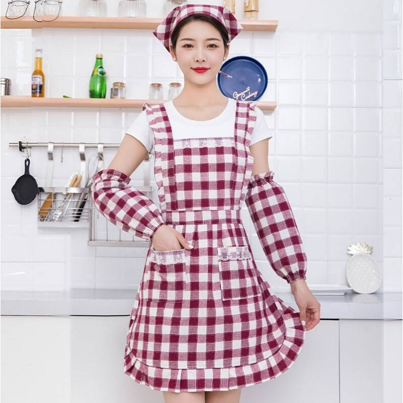 厨房专用围裙帽子纯棉布艺柔软女士洋气罩衣烧饭洗碗防水韩系时尚