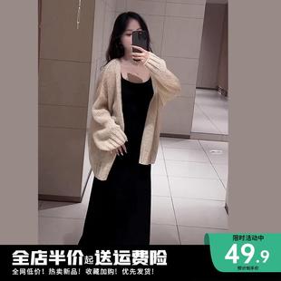 温柔风吊带连衣裙子女夏季2024新款梨形身材穿搭套装法式气质长裙