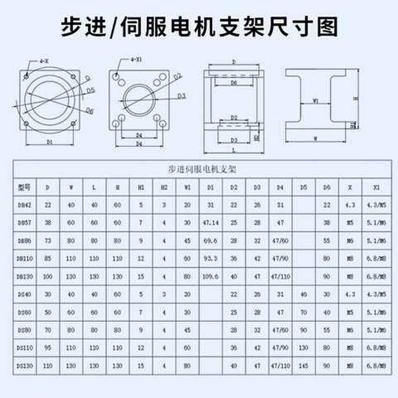 淘惠铝电机支架57/60/80/86/110/1w30步进伺服电机支架安装座DB/