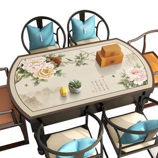 新中式桌垫椭圆形餐桌布可折叠防水防油免洗防烫弧形台面茶几桌垫