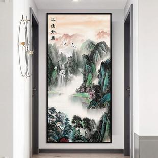 中式玄关贴画自粘入户走廊装饰山水画墙贴屏风过道贴纸客厅墙壁纸