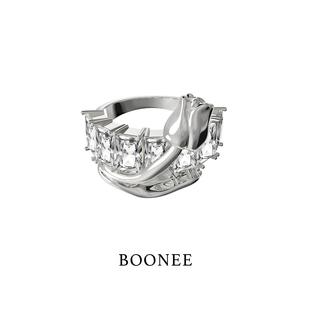 BOONEE郁金香锆石戒指女轻奢小众设计高级感指环装饰食指戒