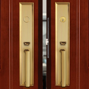 别墅大门锁双开简约欧式入户门锁对开子母门室内实木门门把手锁具