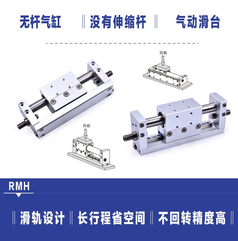 亚德客磁偶式无杆气缸RMH10/16/20/25X350S 带导轨负载搬运滑台