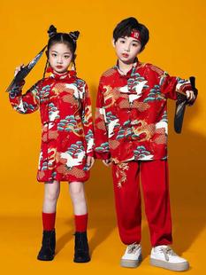汉服男童唐装女童旗袍连衣裙幼儿园啦啦队表演服中国风元旦演出服
