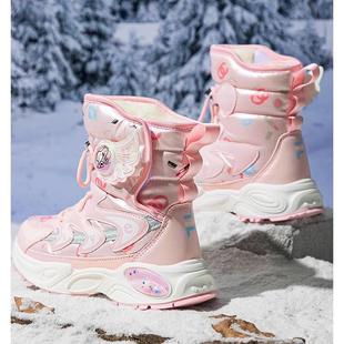 女童雪地靴冬季2022新款加绒保暖大棉鞋女款皮毛一体防水棉靴大童