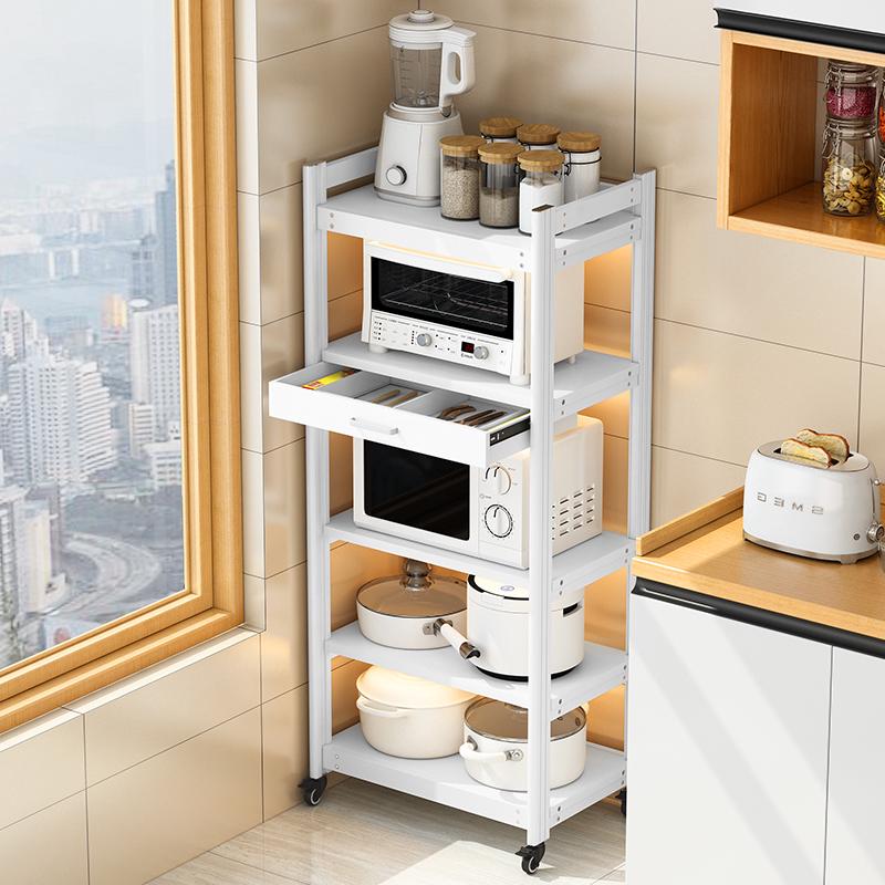 白色高颜值厨房置物架落地多层可移动放锅微波炉多功能收纳架柜子