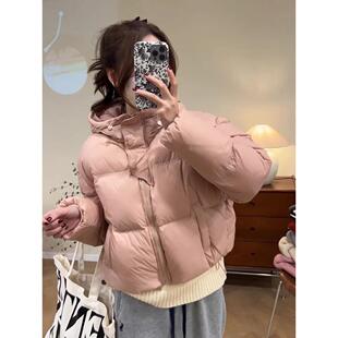 GG。粉色羽绒服女短款冬季2024新款韩版小个子宽松加厚棉衣面包服