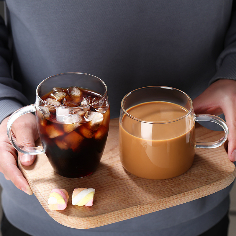 耐高温加厚玻璃杯带把绿茶杯家用凉水杯早餐杯办公玻璃水杯透明