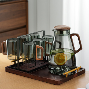 冷水壶套装玻璃茶杯家用耐高温喝水杯子客厅凉水壶大容量中式轻奢