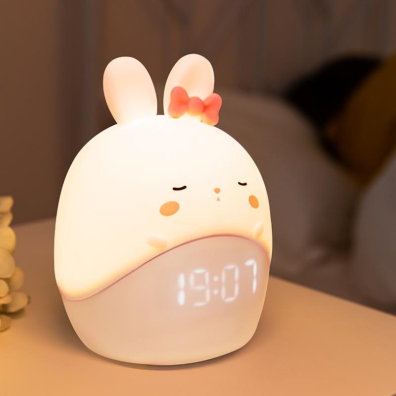 小程序兔子小闹钟智能会说话儿童学生用多功能充电可爱床头闹d钟