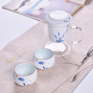 玻璃泡茶杯过滤手绘陶瓷内胆茶杯带盖办公创意茶水分离杯子