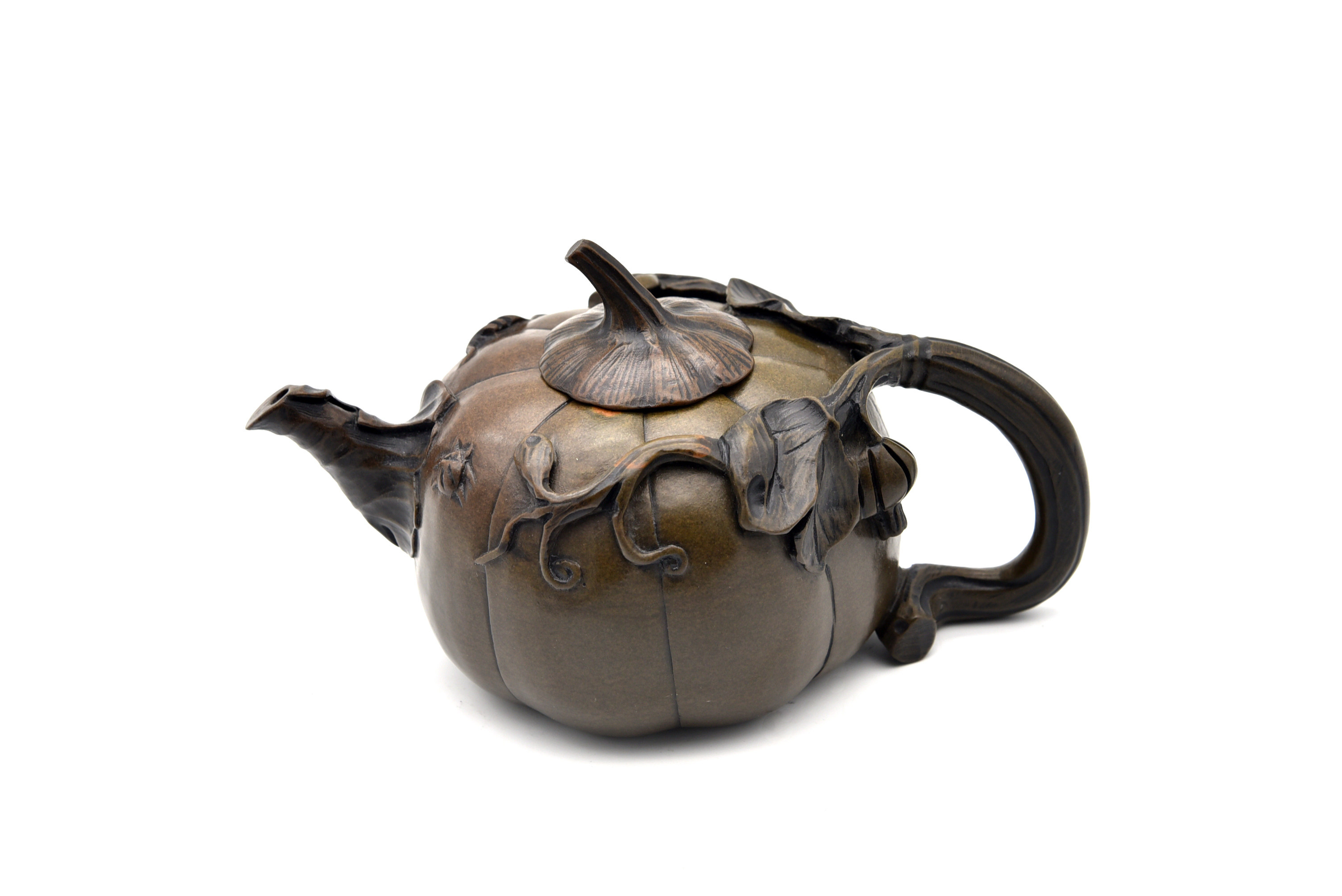 澄泥石雕藤叶南瓜茶壶