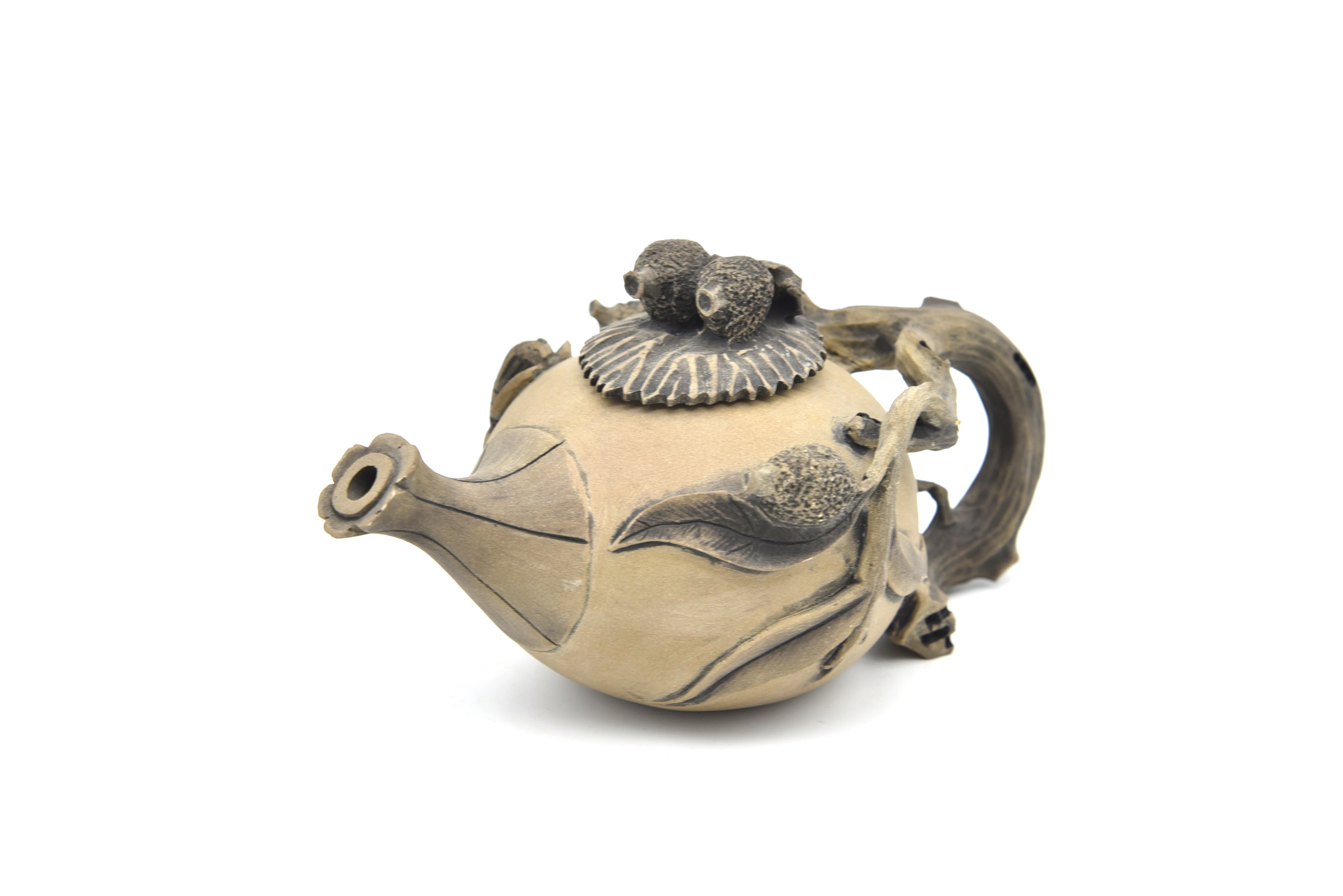 藏书澄泥石雕硕果累累茶壶