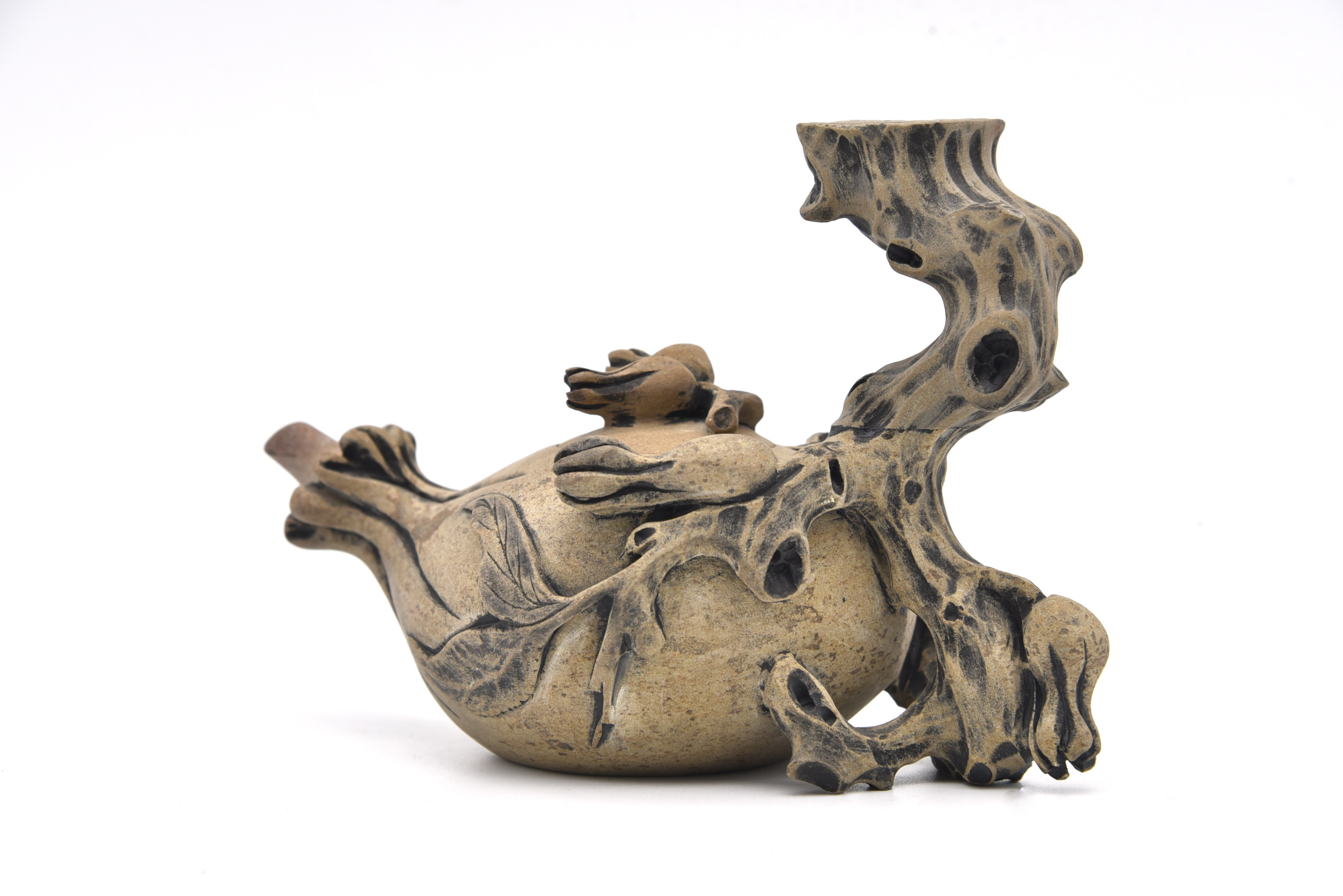 藏书澄泥石雕石榴桩茶壶