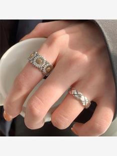 S925纯银雏菊戒指简约高级感轻奢时尚个性ins花朵冷淡风指环