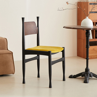 家居中古实木椅子法式轻奢复古餐椅设计师款客厅家用靠背椅