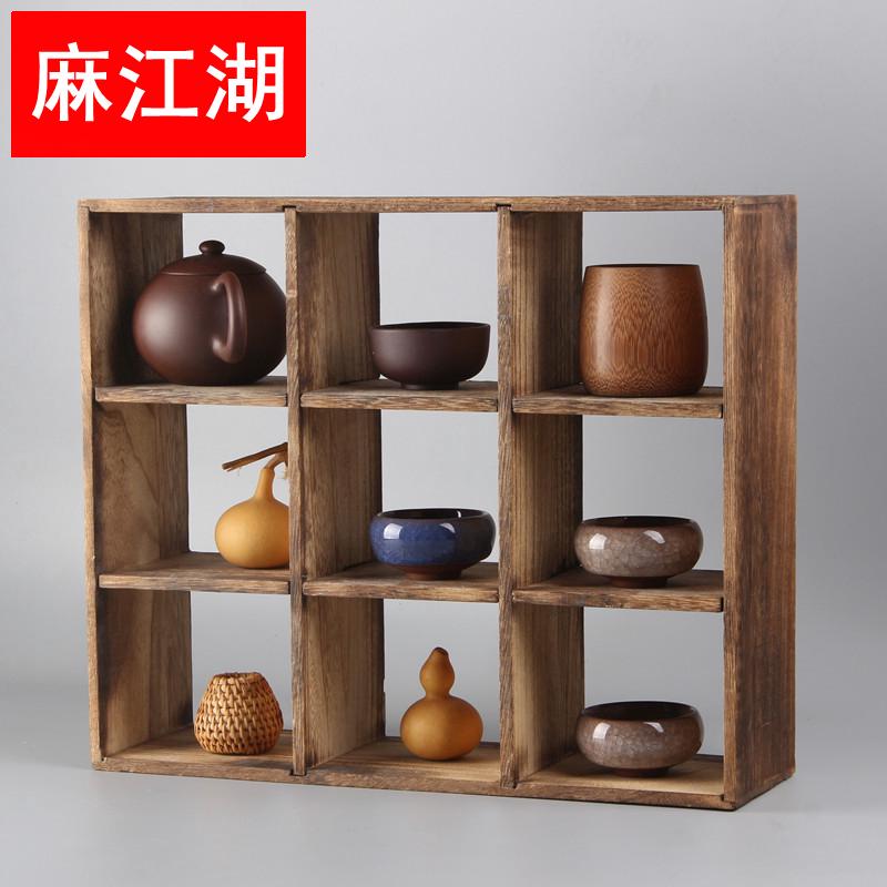 茶具收纳展示架茶杯架壶架烧桐木小多宝格摆件展柜简约实木