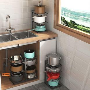 双边家用厨房落地式置物架下水槽多层防滑可调节多功能锅具收纳架