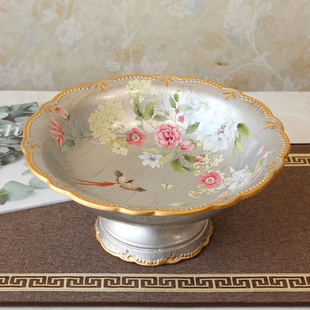 新中式陶瓷水果盘 美式欧式客厅茶几摆件 简约高脚圆形工艺果盘