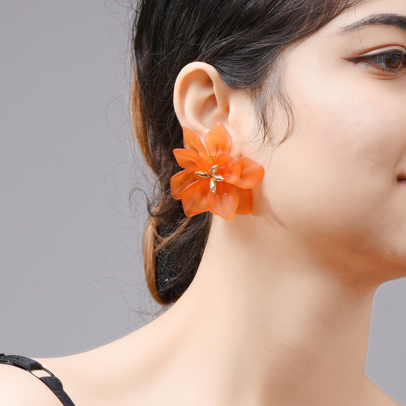 网红Wuli & baby Hyperbole Flower Earrings Women Acrylic Big
