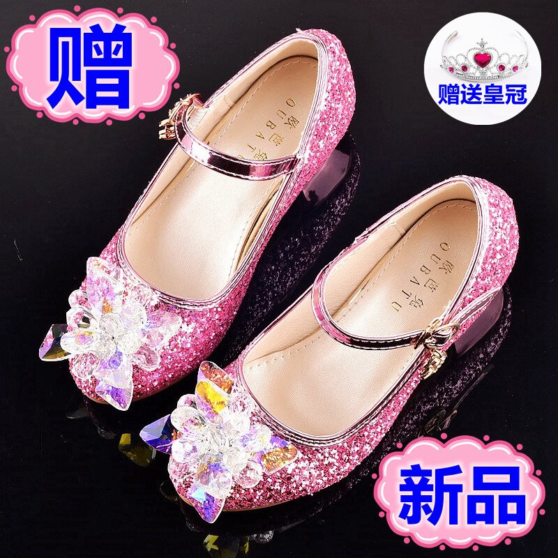 灰姑娘透明水晶鞋儿童公主皮鞋女童高跟单鞋学生表演鞋春夏秋冬款