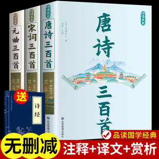 全3册 唐诗三百首唐诗宋词元曲正版全集楚辞中国古诗词大全鉴赏辞典诗词集书籍全套300首原著完整版初高中生用枕上诗书苏轼飞花令