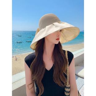 防晒帽子女夏季新款遮阳渔夫帽大帽檐出游防紫外线沙滩透气太阳帽
