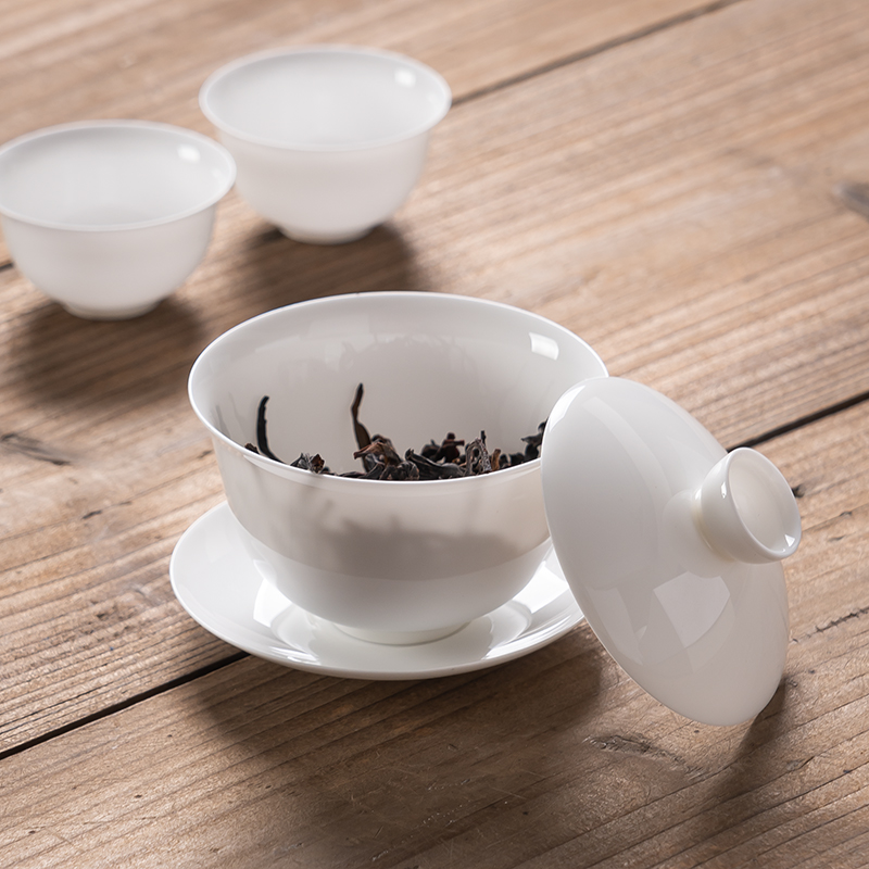 潮州超薄胎骨瓷盖碗茶具白瓷三才盖碗陶瓷功夫茶元宝盖碗茶杯套装
