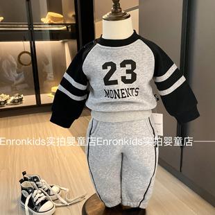 新款宝宝深秋冬季套装加绒运动服时尚男女婴童周岁婴儿休闲衣服潮