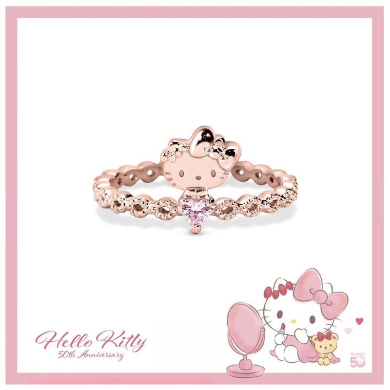 新品HelloKitty 50th系列-凯蒂猫水晶锆石戒指卡通可爱生日礼物