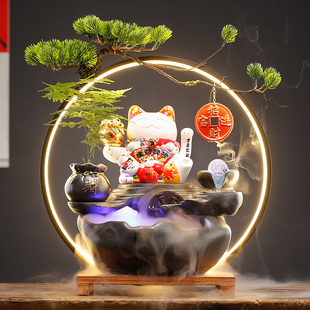 流水创意中式生财礼品陶瓷招财猫摆件开业桌面装饰办公室客厅家居