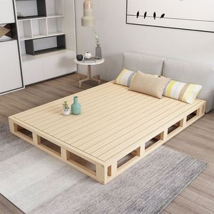 实木硬板双人床排骨架落地铺床日式矮床贴地台榻榻米床架子无床头