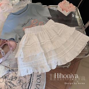 2024年新款韩国童装夏季时尚女童白色公主蛋糕裙裙裤甜美高级感潮