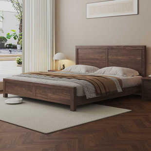 新中式南美黑胡桃木实木床双人床1.5米1.8米主卧室纯储物全单人床