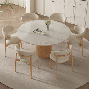 北欧实木圆桌现代简约家用小户型带转盘岩板餐桌椅白蜡木圆形饭桌