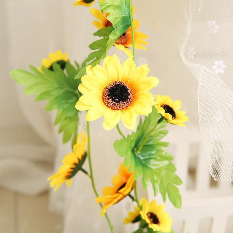 推荐1pcs 240cm Artificial Silk Sunflower Ivy Vine Fake Flowe