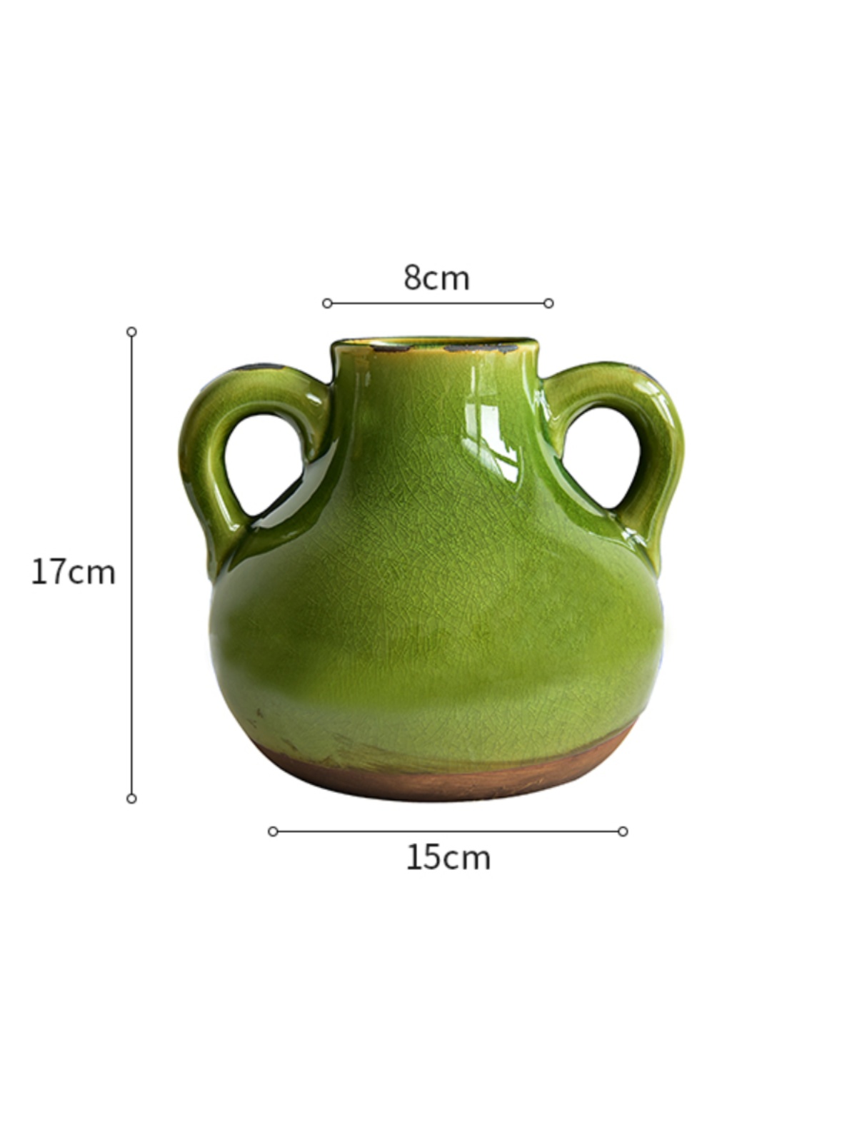 洋裂欧式陶瓷花瓶美式插花器客厅餐式绿色双耳中T桌冰坊纹装饰摆
