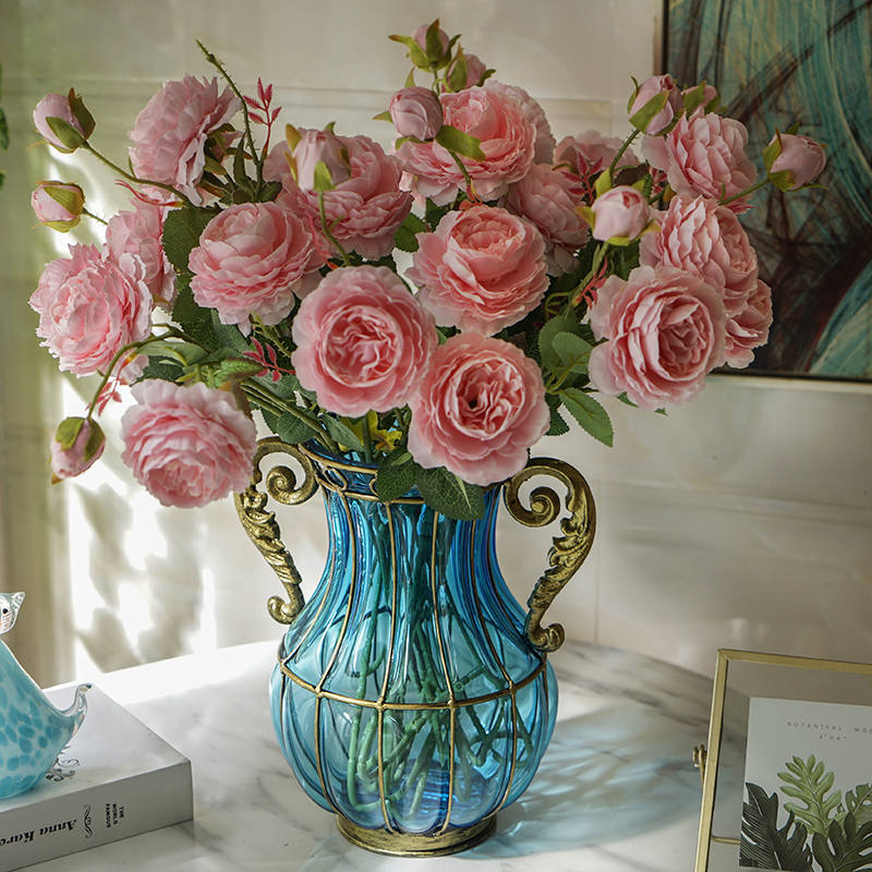 艺品红欧式创意花瓶装饰品摆件现代简约客厅透明插花玻璃水培鲜花