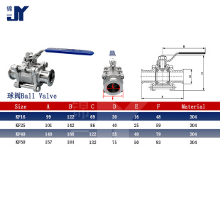KF高真空球阀手动三片式不锈钢快装阀门16卡箍25锁扣40卡盘50法兰