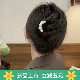 新中式珍珠u型发簪日常通勤簪子气质发钗丸子头盘发夹头饰发饰女