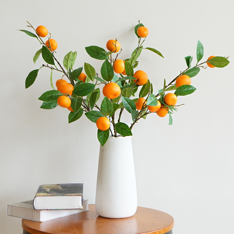 仿真橘子枝假桔子家居客厅电视柜装饰水果树枝摆件摆设花干花插花