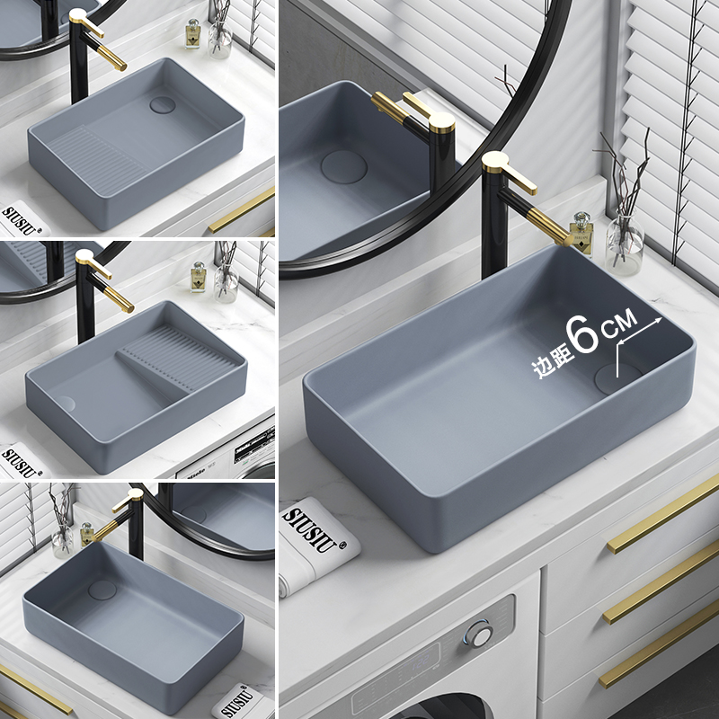 灰色左下水右去水后侧排水台上盆洗衣机洗手盆偏下水洗手池洗衣盆